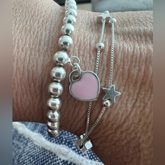 COPY - Silver Beaded Bracelet with Pink Heart - Picture 1 of 3